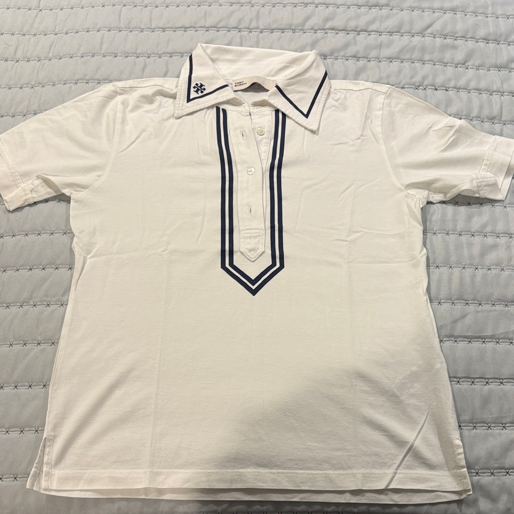 Tory Burch White Polo with Navy Trim